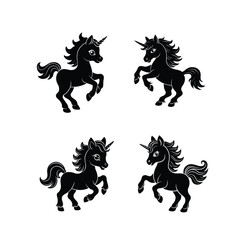 Fototapeta premium Black Baby Unicorn Silhouette Set