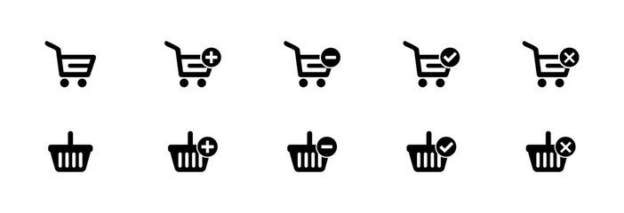 Set Of E Commerce Cart, Bag, Trolley Icons.