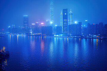 Fototapeta premium Shanghai skyline reflecting on huangpu river at night
