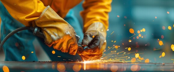 A Builder Grinding Welds On A Metallic Construction, Showcasing Precision And Skill