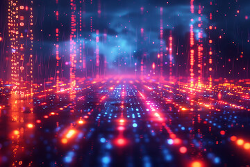 Obraz premium A binary background with dark blue and touches of neon highlights creating a technological and futuristic aesthetic