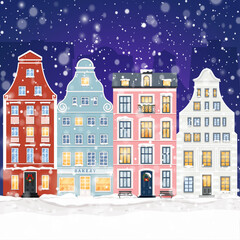 Colorful scandinavian houses in winter.