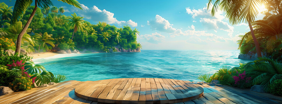 Sur une &icirc;le tropicale, le sable blanc borde l'eau turquoise, avec des palmiers se balan&ccedil;ant sous le soleil des Cara&iuml;bes.