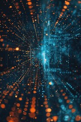 Fototapeta premium Dark blue and orange abstract background with glowing lights