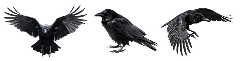 Raven bird png cut out element set