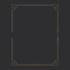 Gold celestial minimal esoteric frame, thin line border, mystyc linear decoration with dots, moon, stars corners isolated on dark background. Geometric shape, tarrot 