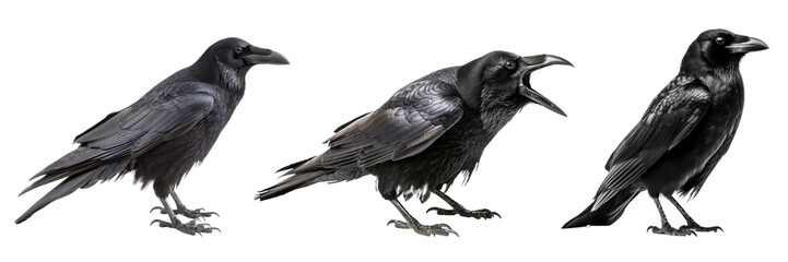 Fototapeta premium Raven bird png cut out element set