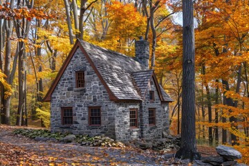 house in autumn forest