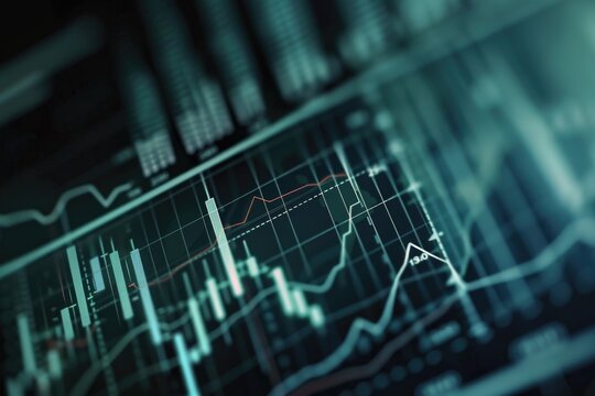 High tech computer interface with financial graphs and charts.
