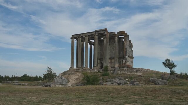 The ruins of the ancient city of Aizanoi with the temple of Zeus. The ancient city of Aizanoi in &Ccedil;avdarhisar. Phrygian valley. Turkey's most touristic cultural travel destinations. Kutahya, Turkey. 4k