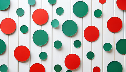 Red and green circles on white wooden background, flat lay. Pareto principle concept