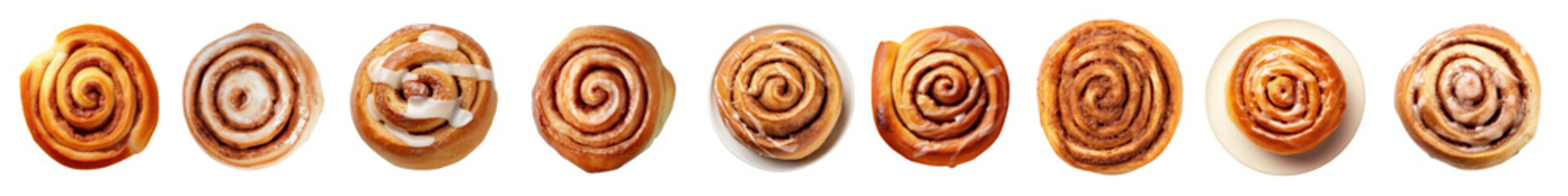 Fototapeta premium Cinnamon roll top view png cut out element set