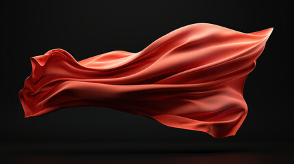 Fototapeta premium Red silk fabric flowing dynamically in mid-air against a dark background