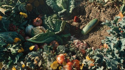 Colorful organic vegetables in a garden bed, ready to be harvested.