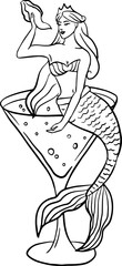 Mermaid in a cocktail glass. Mermaid in Martini glass bachelorette party Icon.