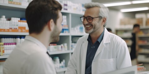 Obraz premium Pharmacist assisting customer with medication information and prescription.