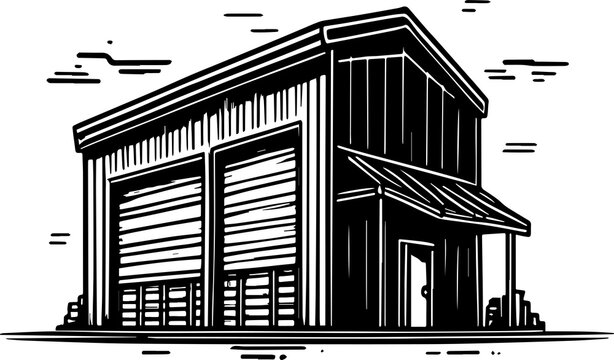 recommend clip art: Modern warehouse line art icon