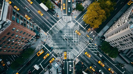 Aerial View of Busy City Intersection with Yellow