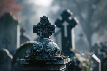 Fototapeta premium A grave with a cross on top