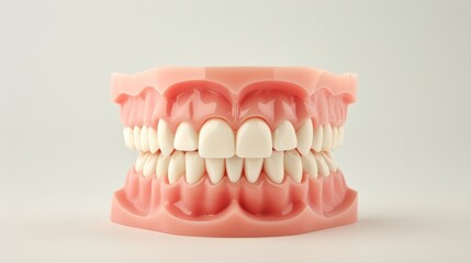 Fototapeta premium Dental prosthesis model on white background, close-up. Dental health and hygiene concept