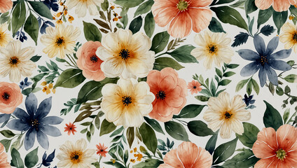 Fancy flower floral print watercolor wallpaper design background made with Generative AI