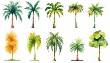 Obraz premium watercolor style illustration of tropical palm tree, collection set isolated on white background
