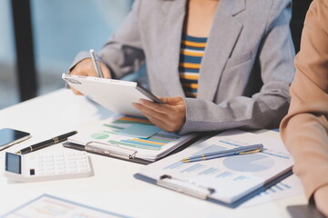 Fototapeta premium Business conference, marketing research, sales strategy analysis for business growth. and investment planning consulting. Accounting finance concept.