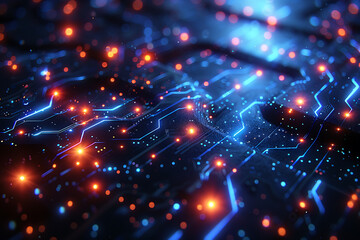 Obraz premium A binary background with dark blue and touches of neon highlights creating a technological and futuristic aesthetic