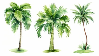 Fototapeta premium watercolor style illustration of tropical palm tree, collection set isolated on white background