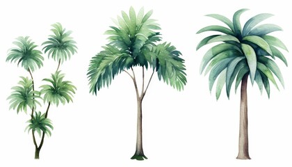 Obraz premium watercolor style illustration of summer tropical tree collection set, cartoon illustration isolated on white background,