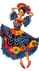 Dancer in Traditional Mexican Dress for National Hispanic Heritage Month and Cinco de Mayo Celebrations on white background