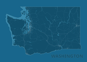 Washington State, United States artistic blueprint map poster