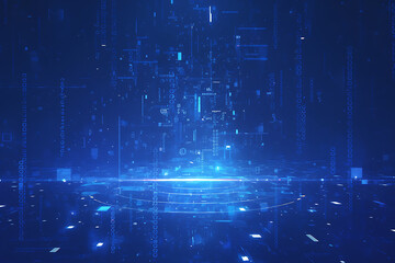 Obraz premium A binary background with dark blue and touches of neon highlights creating a technological and futuristic aesthetic