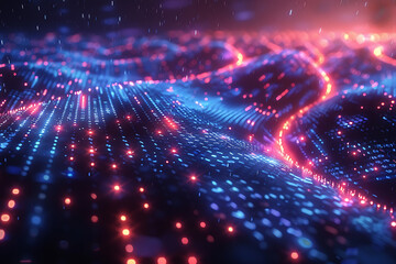 Obraz premium A binary background with dark blue and touches of neon highlights creating a technological and futuristic aesthetic