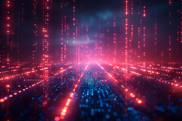 Fototapeta premium A binary background with dark blue and touches of neon highlights creating a technological and futuristic aesthetic