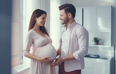 Happy pregnant woman at home with husband