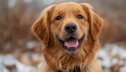 Obraz premium Filhote de Golden Retriever Feliz com Colete Guia em Fundo Branco com Luz Natural, IA Generativa