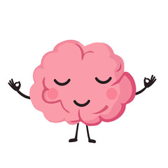 Cute healthy happy human brain organ, mental calm, yoga, meditation. Cartoon character icon vector design isolated on white background.