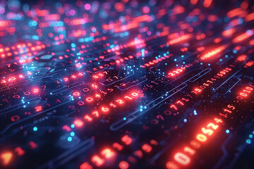 Fototapeta premium A binary background with dark blue and touches of neon highlights creating a technological and futuristic aesthetic