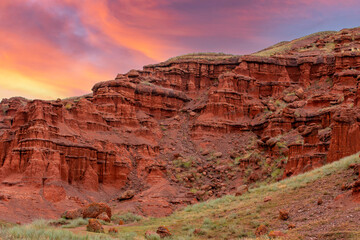 Red fairy chimneys shaped like formations that are millions of years old, Erzurum, Land of Red Fairies