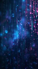 Blue digital light particles and lines creating a sci-fi atmosphere. Futuristic technology and data transmission concept.