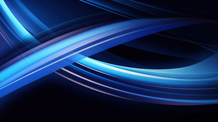 Abstract blue neon light trails and digital waves on dark background for tech and business design themes.