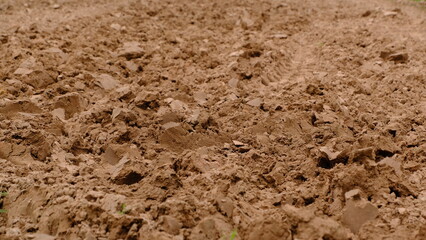 A close-up view of rich, textured soil ready for planting or farming, showcasing its earthy tones and natural composition.