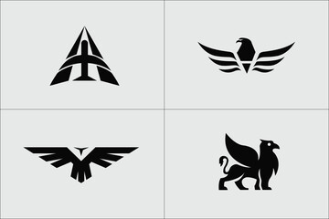 set of silhouettes of animals, Travel, tourism agency logo design, Airplane icons. Airlines. Plane