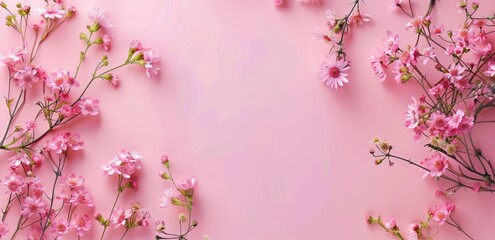 Fototapeta premium Pink Floral Frame on a Soft Background