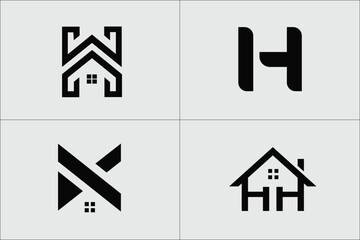 Collection of initial letter H with real estate symbol. Building logo design