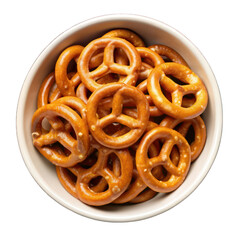 Fototapeta premium Pretzels on white bowl top view isolated on transparent background