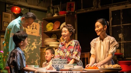 Happy family enjoying a meal together at home