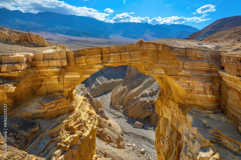 Poster a breathtaking view of a canyon in the midst of the desert, perfect for use in travel or nature-rela