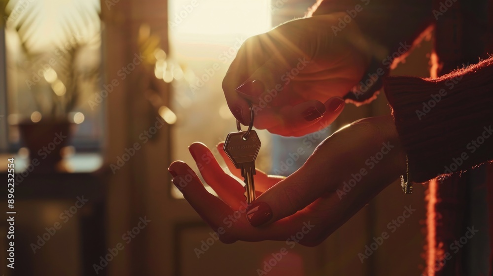 Poster a person holds a key in their hand, suitable for use as a symbol or icon